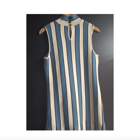 Anthropologie Eva Franco Blue Stripe Cotton Sleeveless Mock Neck Mini Dress - Picture 7 of 8